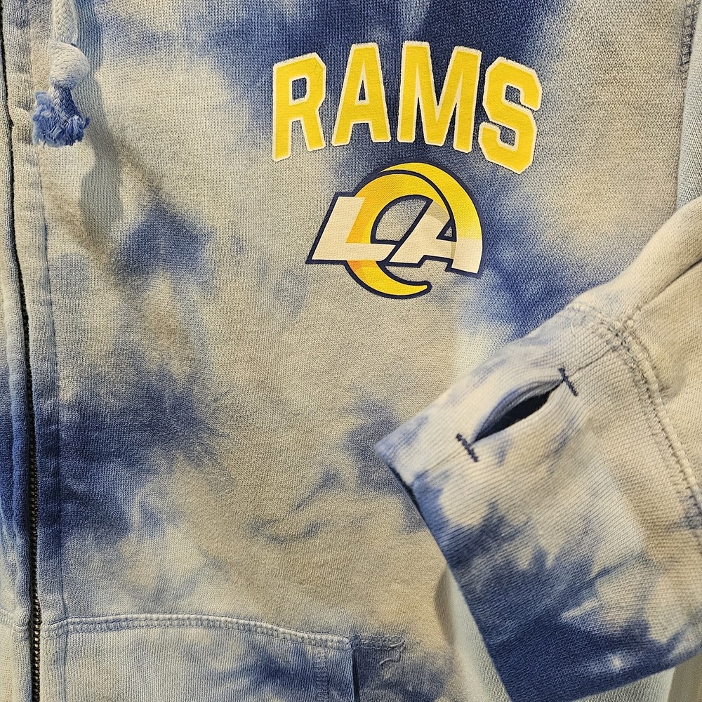 Los Angeles Rams Women's Tie Dye Full Zip Hoodie Sweatshirt Blue Size XL NFL - Picture 3 of 6